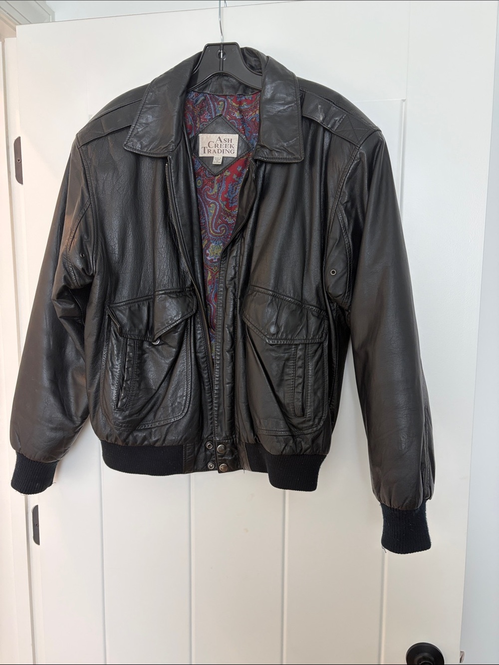 Vintage Black Leather Bomber Jacket by Ash Creek Trading